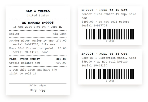 The signed shop copy and a hold tag for each item