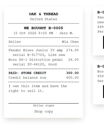 The signed shop copy and a hold tag for each item