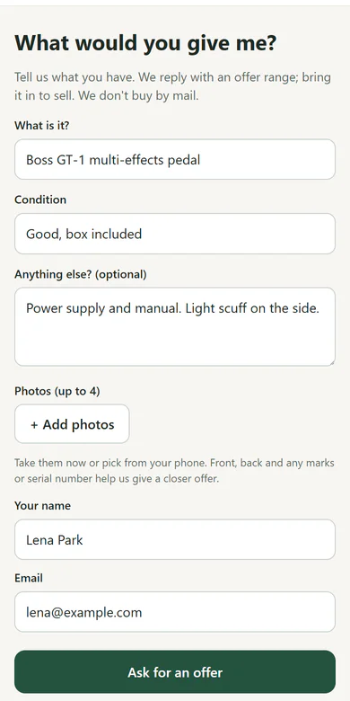 The quote request page on your own domain, on a phone
