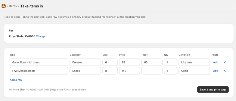 Take items in: price, floor and condition, then tags
