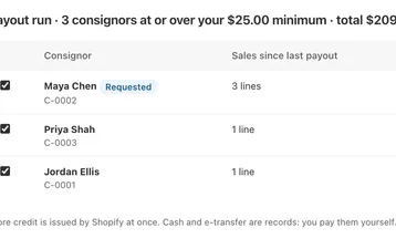 A payout run in Shopify store credit