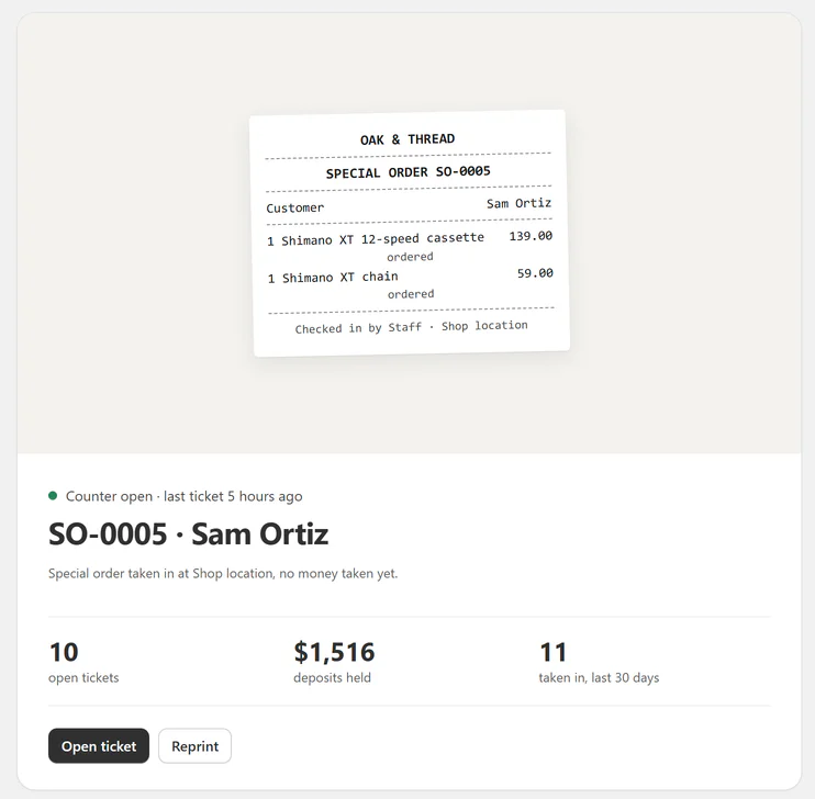 Home: the latest ticket's slip and what the counter holds