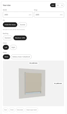 The size block on the product page