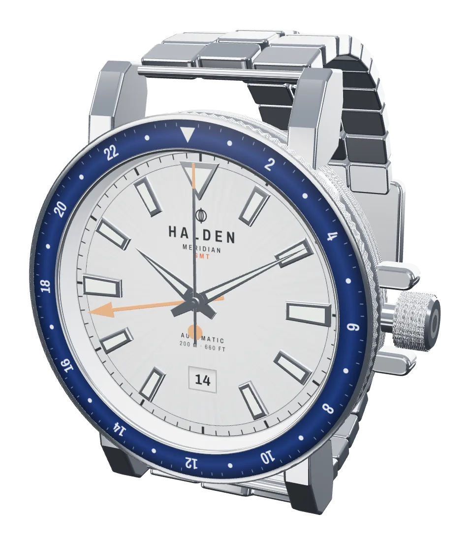 Meridian GMT watch, a Showcase demo; opens the live 3D demo